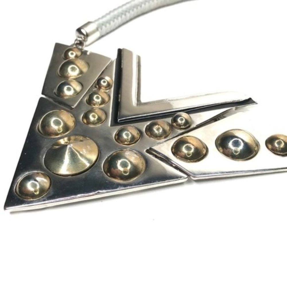 Silver & Gold Tone Triangle Statement Necklace - image 6